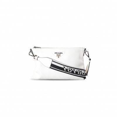 PRADA MONOCHROME LOGO ZIP CLOSURE LEATHER CROSSBODY SHOULDER BAG 1BH050 (30*19.5cm) 